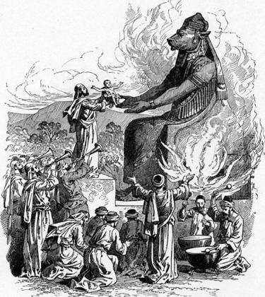 Offering child sacrifice to Molech - 1897 Bible Pictures and What They Teach Us: