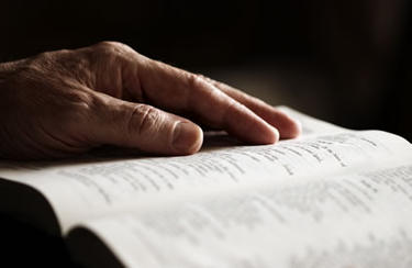 Hand on top of a Bible