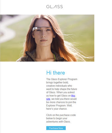 Screenshot of Google Glass invite