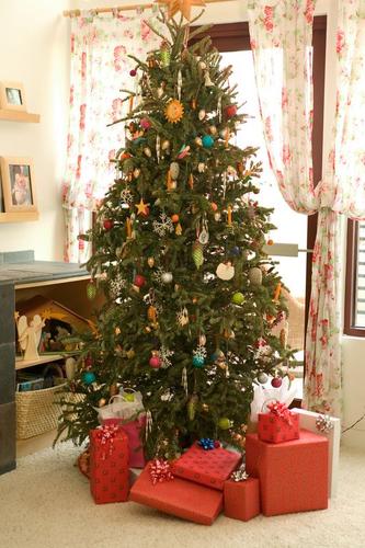 Christmas tree setup in a home.