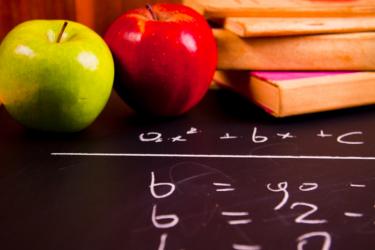 Green and red apple on chalkboard with books - To Teach or Not to Teach