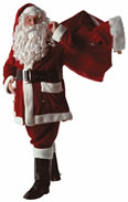A man dressed up in a red santa claus costume.