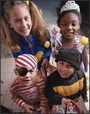 Kids dressed up in costumes.