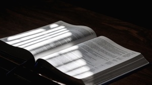 an open Bible with light falling across the pages