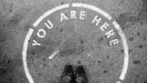 You Are Here with boots black and white