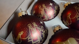 Christmas tree ornaments with a depiction of three wise men.