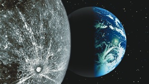 The moon and Earth from space.
