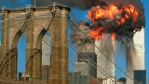 A photo showing the World Trade Center on September 11, 2001.