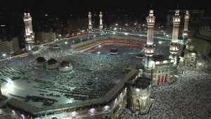 Muslim pilgrims gather around the Kaaba.