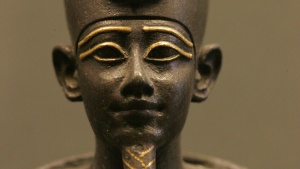 A statue of head of the Egyptian god Osiris. 