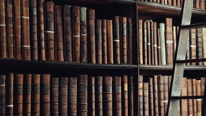 Shelves of old books.