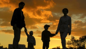 A silhouette of a family.