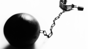 A iron ball with shackles.