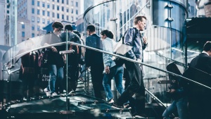 Busy stairs in a building.