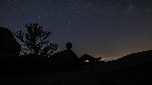 A person looking up at the millions of stars filling the night sky.