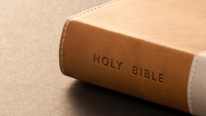 A brown Bible.