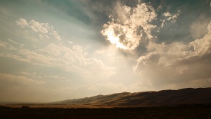 Sun rays coming through the clouds.