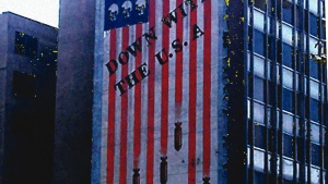 A huge mural on a Tehran building reads “Down With the U.S.A.”
