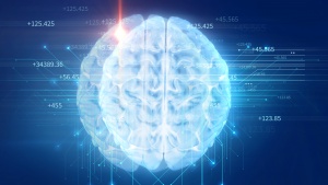 Illustration of brain with lines and numbers.