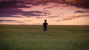 A person walking in a field. 