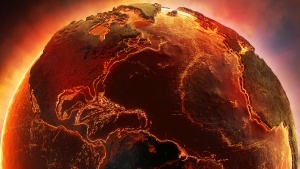 A artist rendition of the earth on fire.