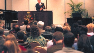 People sitting during church service.