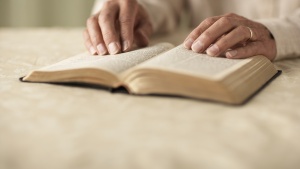 A person reading a Bible.