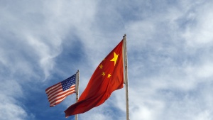A United States of America and Chinese flag.