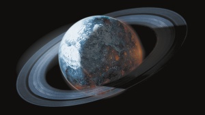 Illustration of a planet with rings around it.