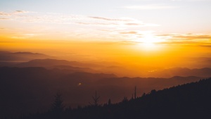 Sunset over a mountain range.