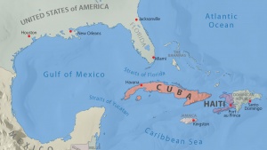 Map of Gulf of Mexico and the Caribbean Sea. 