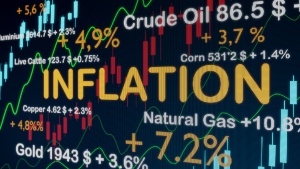 A visual graphic with the words inflation and various prices for gas, oil, etc....