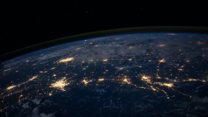 A view of earth at night from space.