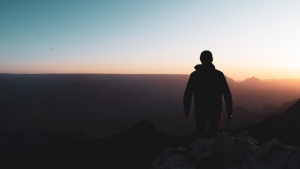 A person standing at the top of the Grand Canyon.