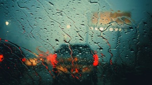 Driving in a rainstorm. 