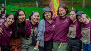 a group of female campers wearing matching shirts