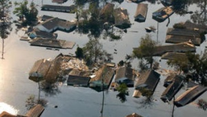 Aerial photo of a flooded area.