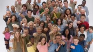 A group of people pointing at you.