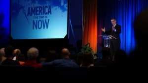 Beyond Today host Gary Petty delivers his topic during the America: The Time is Now presentation in San Antonio, Texas on October 22, 2015.