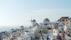 A village in Greece along the coastline.