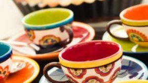 Brightly Colored Espresso Cups And A Tart - Keep It Simple, Warm and Cozy
