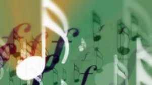 Green background with floating notes and music symbols - Melody in Our Hearts