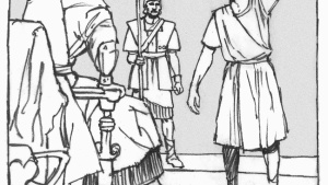 Illustration of Daniel addressing King Nebuchadnezzar.