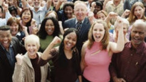 A large crowd cheering