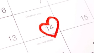 Valentine&#039;s Day on February 14 calendar.