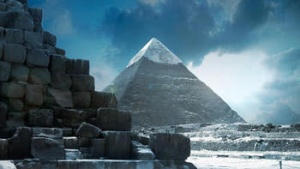 Snow on top of a pyramid.