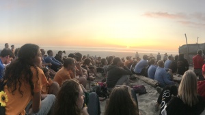 Campers and staff during campfire time at Northwest.