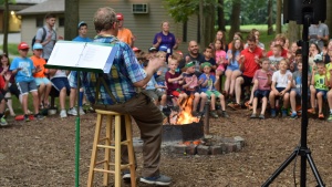 The campfire sing-along at camp Buckeye.