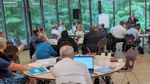 Darris McNeely gives a lecture to attendees during the Labor Day Leadership workshop.