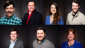 Seven new employees hired at the home office in Cincinnati. Right to left, top to bottom: Kurt Reeter, David Salek, Melanie Morris, Chaz Leathers, Josh Raudenbush, Matt Hernandez, and Kathe Myers.